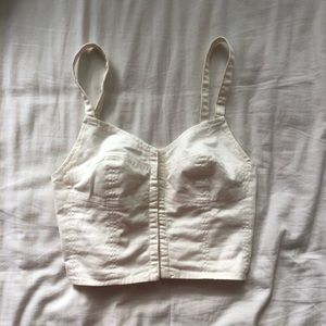 WILFRED WHITE DENIM BUSTIER/CORSET TOP